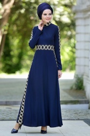 Nayla Collection - Navy Blue Hijab Dress 5278L - Thumbnail