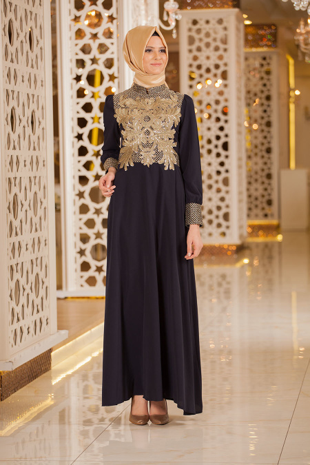 Nayla Collection - Navy Blue Hijab Dress 5286L