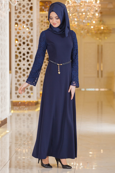 Nayla Collection - Navy Blue Hijab Dress 5357L