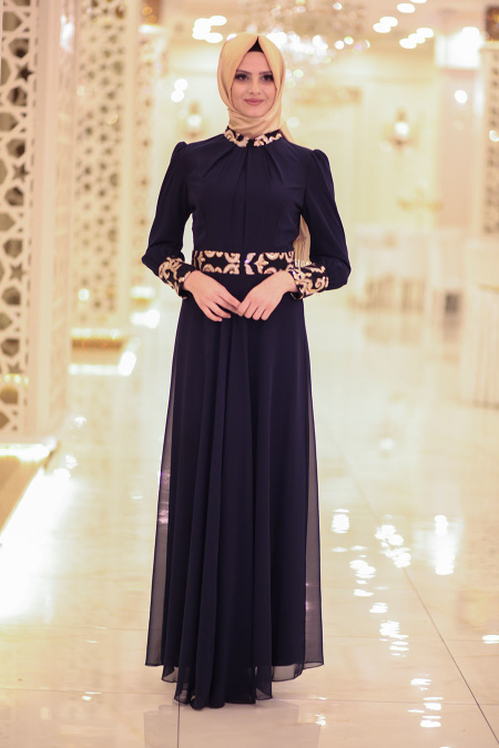 Nayla Collection - Navy Blue Hijab Dress 7000L