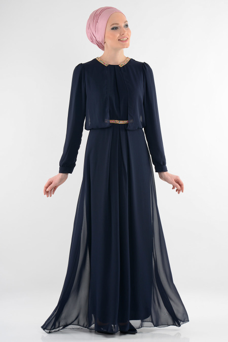 Nayla Collection - Navy Blue Hijab Dress 7006L
