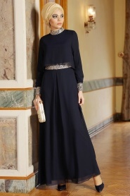 Nayla Collection - Navy BLue Hijab Dress 7010L - Thumbnail