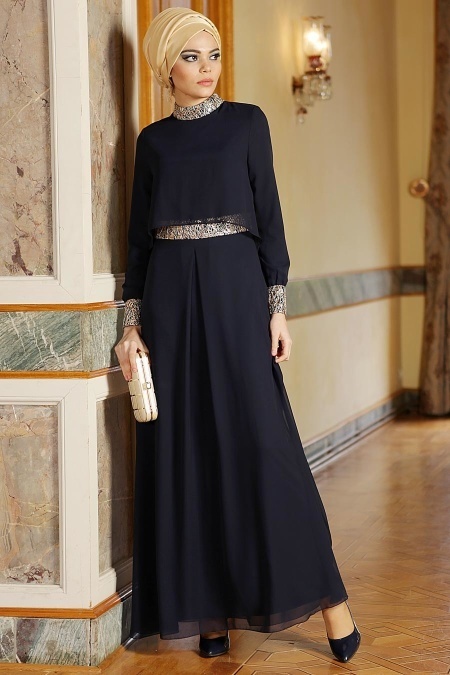 Nayla Collection - Navy BLue Hijab Dress 7010L