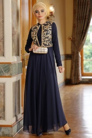 Nayla Collection - Navy Blue Hijab Dress 7011L - Thumbnail