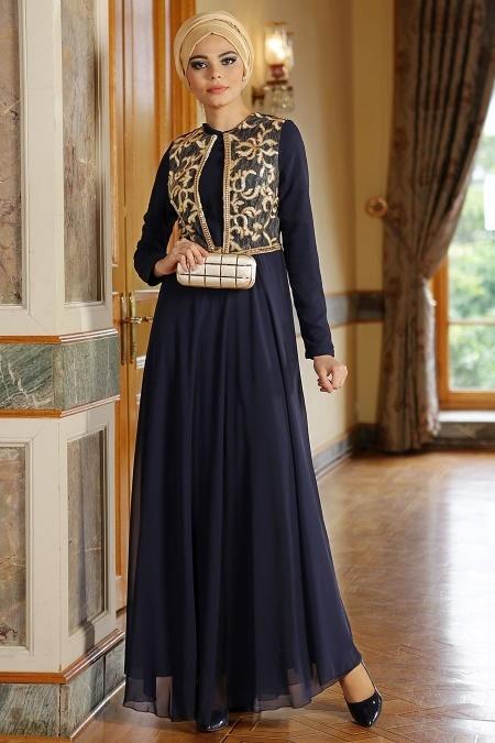 Nayla Collection - Navy Blue Hijab Dress 7011L - 2