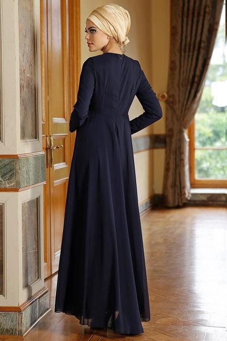 Nayla Collection - Navy Blue Hijab Dress 7011L - 3