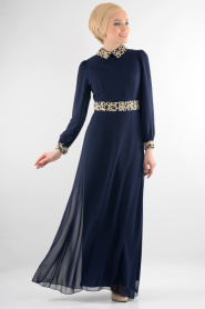 Nayla Collection - Navy Blue Hijab Dress 7026L - Thumbnail