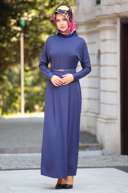 Nayla Collection - Navy Blue Hijab Dress 7084L