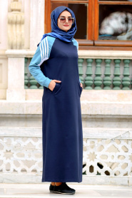 Nayla Collection - Navy Blue Hijab Dress 8011L - Thumbnail