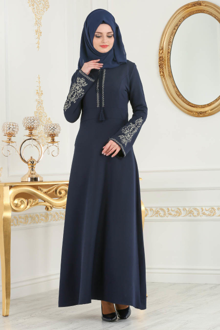 Nayla Collection - Navy Blue Hijab Dress 81516L
