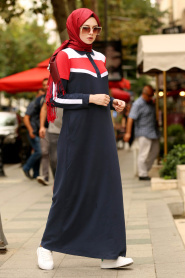 Nayla Collection - Navy Blue Hijab Dress 82620L 82360L - Thumbnail
