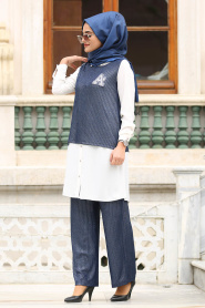 Nayla Collection - Navy Blue Hijab Suit 56440L - Thumbnail