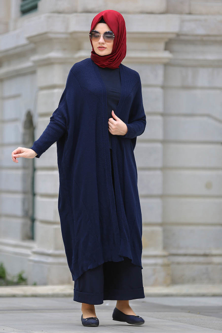 Nayla Collection - Navy Blue Hijab Trico Cardigan 3016L
