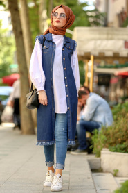 Nayla Collection - Navy Blue Hijab Vest 53660L - Thumbnail