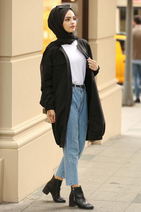 Nayla Collection - Noir Manteau 3047S - 2