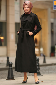 Nayla Collection - Noir Trench Manteau 18603S - Thumbnail