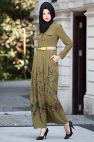 Nayla Collection - Oil Green Hijab Dress 5270YY - Thumbnail
