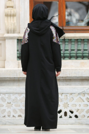 Nayla Collection - Omuzları Pul Payetli Siyah Tesettür Elbise 8019S - Thumbnail