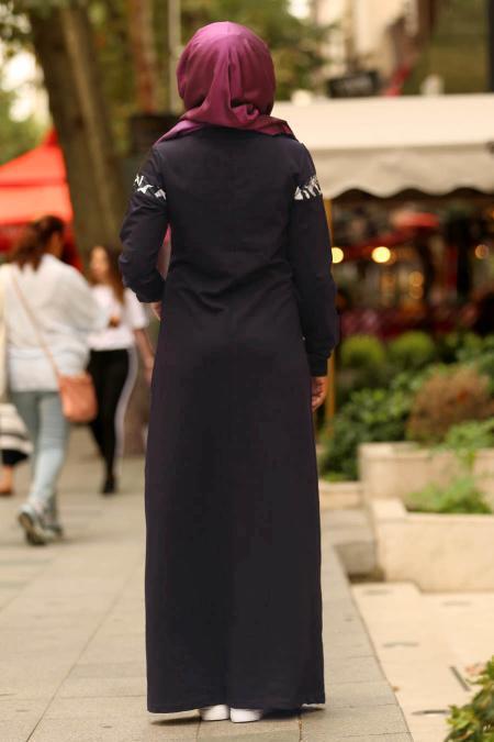 Nayla Collection - Önü Cepli Lacivert Tesettür Elbise 82620L - 2