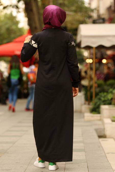 Nayla Collection - Önü Cepli Siyah Tesettür Elbise 82620S - 2