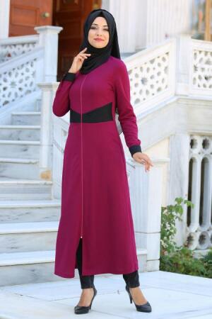 Nayla Collection - Önü Fermuarlı Uzun Vişne Tesettür Ferace 2966VSN - 1