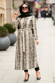Nayla Collection - Patterned Hijab Coat 5091DSN - Thumbnail