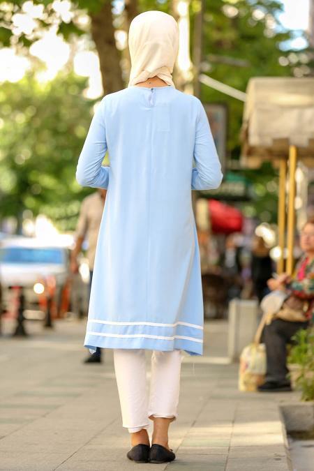 Nayla Collection - Payet Detaylı Bebek Mavisi Tesettür Tunik 53610BM - 2