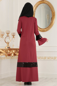 Nayla Collection - Payet Detaylı Bordo Tesettür Elbise 78480BR - Thumbnail