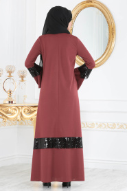 Nayla Collection - Payet Detaylı Gül Kurusu Tesettür Elbise 78480GK - Thumbnail