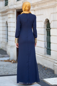 Nayla Collection - Payet Detaylı Lacivert Elbise - Thumbnail