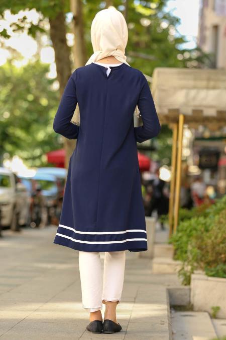 Nayla Collection - Payet Detaylı Lacivert Tesettür Tunik 53610L - 2