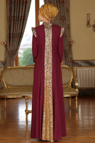 Nayla Collection - Payet Detaylı Mürdüm Elbise - Thumbnail