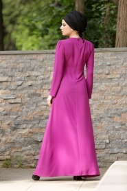 Nayla Collection - Payet Detaylı Mürdüm Tesettür Elbise 4033F - Thumbnail