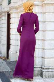 Nayla Collection - Payet Detaylı Mürdüm Elbise - Thumbnail