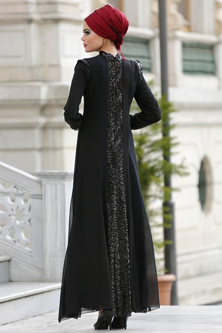 Nayla Collection - Payet Detaylı Siyah Elbise - 3