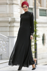 Nayla Collection - Payet Detaylı Siyah Elbise - Thumbnail