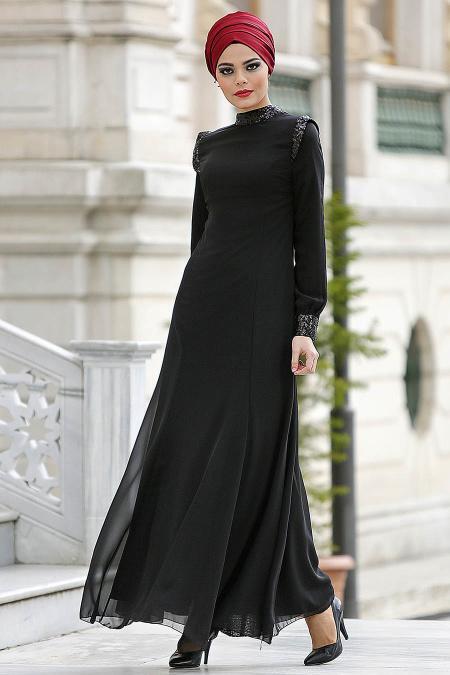 Nayla Collection - Payet Detaylı Siyah Elbise - 2