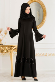 Nayla Collection - Payet Detaylı Siyah Tesettür Elbise 78480S - Thumbnail