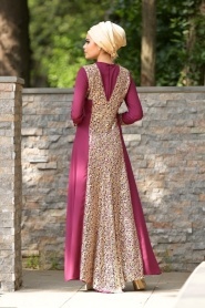 Nayla Collection - Payet Detaylı Vişne Elbise - Thumbnail