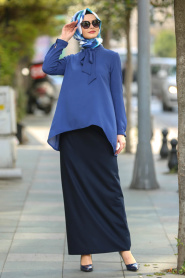 Nayla Collection - Petrol Blue Hijab Blouse 10221PM - Thumbnail