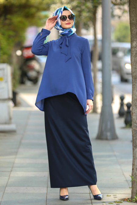 Nayla Collection - Petrol Blue Hijab Blouse 10221PM