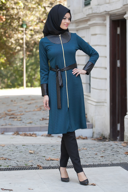 Nayla Collection - Petrol Blue Hijab Coat 5181PM