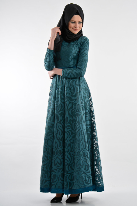 Nayla Collection - Petrol Blue Hijab Dress 4012PM
