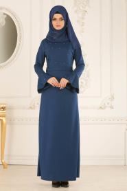 Nayla Collection - Petrol Blue Hijab Dress 51350PM - Thumbnail