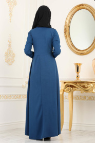 -Nayla Collection - Petrol Blue Hijab Dress 79270PM - Thumbnail