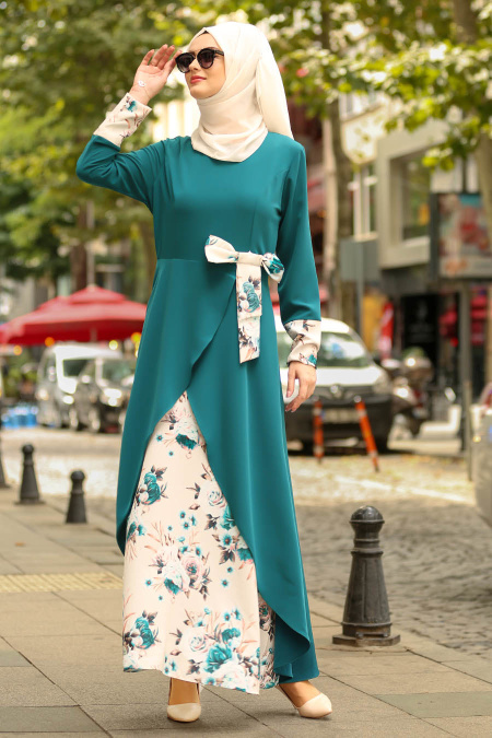 Nayla Collection - Petrol Green Hijab Dress 100386PY
