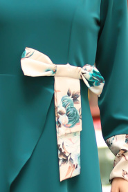 Nayla Collection - Petrol Green Hijab Dress 100386PY - Thumbnail