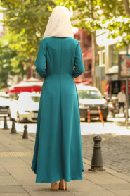 Nayla Collection - Petrol Green Hijab Dress 100386PY - Thumbnail