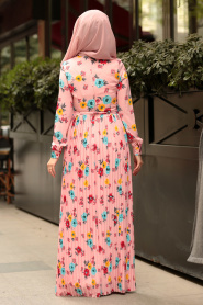 Nayla Collection - Pileli Pudra Tesettür Elbise 8181PD - Thumbnail