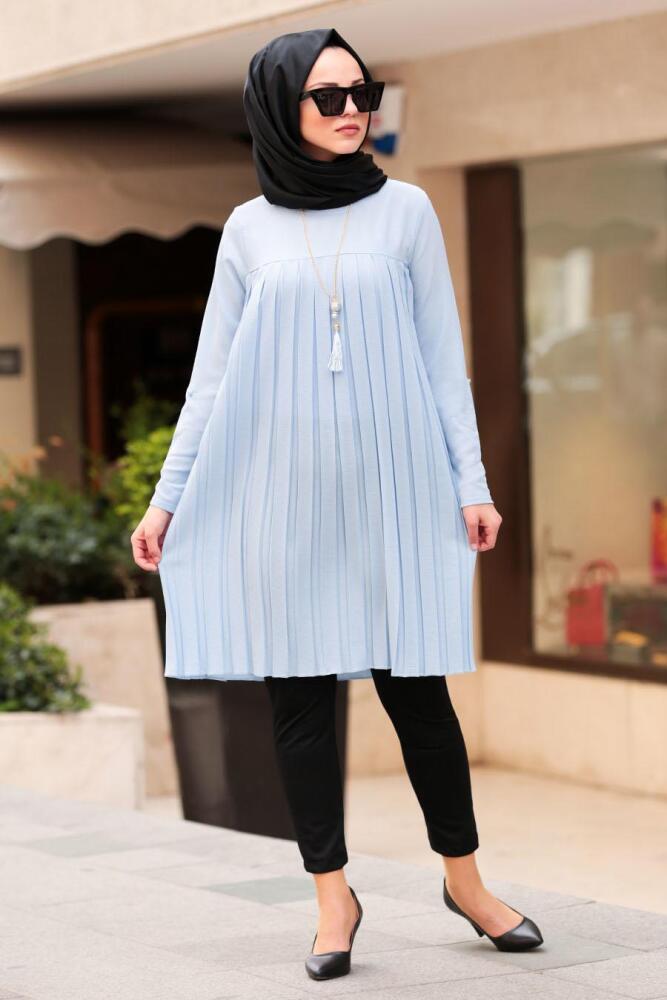 Nayla Collection - Piliseli Bebek Mavisi Tesettür Tunik 40751BM - 1
